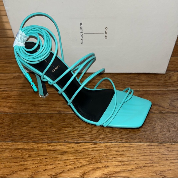 Black Suede Studio Luisa Ankle Tie Electric Green Leather Women’s Size EU 39 - Picture 2 of 12